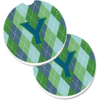 "Caroline's Treasures Initial Y Monogram - Blue Argoyle Set of 2 Cup Holder Car Coasters CJ1020-YCARC, 2.56, Multicolor"