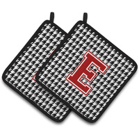"Caroline's Treasures Letter E Monogram - Houndstooth black Pair of Pot Holders CJ1021-EPTHD, 7.5HX7.5W, Multicolor"
