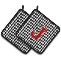 "Caroline's Treasures Letter J Monogram - Houndstooth black Pair of Pot Holders CJ1021-JPTHD, 7.5HX7.5W, Multicolor"