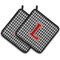 "Caroline's Treasures Letter L Monogram - Houndstooth black Pair of Pot Holders CJ1021-LPTHD, 7.5HX7.5W, Multicolor"