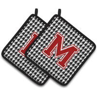 "Caroline's Treasures Letter M Monogram - Houndstooth black Pair of Pot Holders CJ1021-MPTHD, 7.5HX7.5W, Multicolor"
