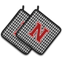 "Caroline's Treasures Letter N Monogram - Houndstooth black Pair of Pot Holders CJ1021-NPTHD, 7.5HX7.5W, Multicolor"
