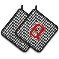 "Caroline's Treasures Letter Q Monogram - Houndstooth black Pair of Pot Holders CJ1021-QPTHD, 7.5HX7.5W, Multicolor"