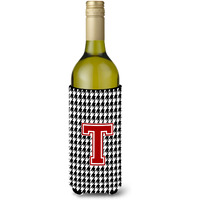 Monogram - Houndstooth  Initial  T Wine Bottle Beverage Insulator Beverage Insulator Hugger