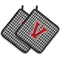 "Caroline's Treasures Letter V Monogram - Houndstooth black Pair of Pot Holders CJ1021-VPTHD, 7.5HX7.5W, Multicolor"