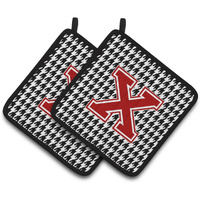 "Caroline's Treasures Letter x Monogram - Houndstooth black Pair of Pot Holders CJ1021-XPTHD, 7.5HX7.5W, Multicolor"