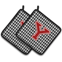 "Caroline's Treasures Letter Y Monogram - Houndstooth black Pair of Pot Holders CJ1021-YPTHD, 7.5HX7.5W, Multicolor"