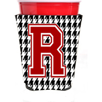 Monogram - Houndstooth  Initial  R Red Solo Cup Beverage Insulator Hugger CJ1021R-RSC