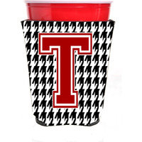 Monogram - Houndstooth  Initial  T Red Solo Cup Beverage Insulator Hugger CJ1021T-RSC