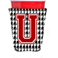 Monogram - Houndstooth  Initial  U Red Solo Cup Beverage Insulator Hugger CJ1021U-RSC