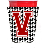 Monogram - Houndstooth  Initial  V Red Solo Cup Beverage Insulator Hugger CJ1021V-RSC