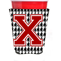 Monogram - Houndstooth  Initial  X Red Solo Cup Beverage Insulator Hugger CJ1021X-RSC