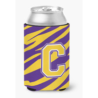 Monogram - Tiger Stripe - Purple Gold Can or Bottle Beverage Insulator Initial C