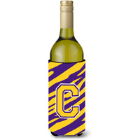 Monogram - Tiger Stripe - Purple Gold  Initial C Wine Bottle Beverage Insulator Beverage Insulator Hugger