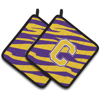 "Caroline's Treasures CJ1022-CPTHD Letter C Monogram with Tiger Stripes Pot Holders (1 Pair), 7.5"" x 7.5"", Purple/Gold"