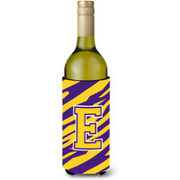 Monogram - Tiger Stripe - Purple Gold  Initial E Wine Bottle Beverage Insulator Beverage Insulator Hugger