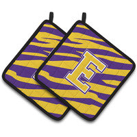 "Caroline's Treasures CJ1022-EPTHD Letter E Monogram with Tiger Stripes Pot Holders (1 Pair), 7.5"" x 7.5"", Purple/Gold"