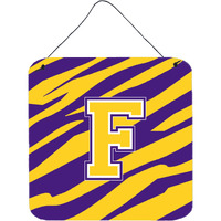 "Caroline's Treasures Tiger Stripe-Purple Gold Wall or Door Hanging Prints, Initial F, 6 x 6"", Multicolor"