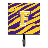 "Caroline's Treasures CJ1022-FSH4 Tiger Stripe-Purple Gold Leash Holder or Key Hook Initial F, Small, Multicolor"