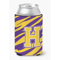 Monogram - Tiger Stripe - Purple Gold Can or Bottle Beverage Insulator Initial H
