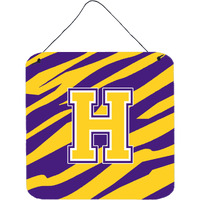 "Caroline's Treasures Tiger Stripe-Purple Gold Wall or Door Hanging Prints, Initial H, 6 x 6"", Multicolor"