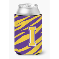 Monogram - Tiger Stripe - Purple Gold Can or Bottle Beverage Insulator Initial I