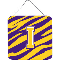 "Caroline's Treasures Tiger Stripe-Purple Gold Wall or Door Hanging Prints, Initial I, 6 x 6"", Multicolor"