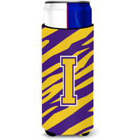 Monogram - Tiger Stripe - Purple Gold  Letter I Ultra Beverage Insulators for slim cans CJ1022-IMUK