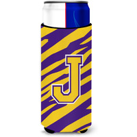 Monogram - Tiger Stripe - Purple Gold  Letter J Ultra Beverage Insulators for slim cans CJ1022-JMUK