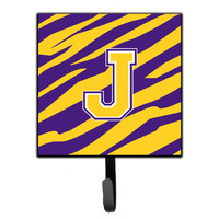 "Caroline's Treasures CJ1022-JSH4 Tiger Stripe-Purple Gold Leash Holder or Key Hook Initial J, Small, Multicolor"