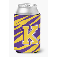Monogram - Tiger Stripe - Purple Gold Can or Bottle Beverage Insulator Initial K