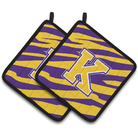 "Caroline's Treasures Letter K Monogram - Tiger Stripe - Purple Gold Pair of Pot Holders CJ1022-KPTHD, 7.5HX7.5W, Multicolor"
