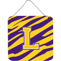 "Caroline's Treasures Tiger Stripe-Purple Gold Wall or Door Hanging Prints, Initial L, 6 x 6"", Multicolor"