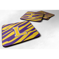 "Caroline's Treasures CJ1022-LFC Monogram-Initial L Tiger Stripe-Purple Gold Foam Coasters (Set of 4), 3.5"" H x 3.5"" W, Multicolor"