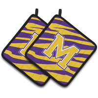 "Caroline's Treasures CJ1022-MPTHD Letter M Monogram with Tiger Stripes Pot Holders (1 Pair), 7.5"" x 7.5"", Purple/Gold"