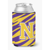 Monogram - Tiger Stripe - Purple Gold Can or Bottle Beverage Insulator Initial N