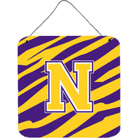 "Caroline's Treasures Tiger Stripe-Purple Gold Wall or Door Hanging Prints, Initial N, 6 x 6"", Multicolor"