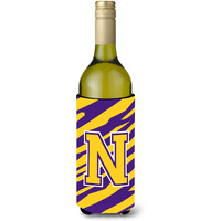 Monogram - Tiger Stripe - Purple Gold  Initial N Wine Bottle Beverage Insulator Beverage Insulator Hugger