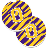 "Caroline's Treasures Letter O Monogram - Tiger Stripe - Purple Gold Set of 2 Cup Holder Car Coasters CJ1022-OCARC, 2.56, Multicolor"