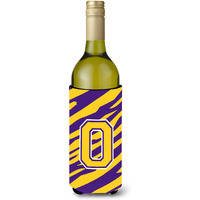 Monogram - Tiger Stripe - Purple Gold  Initial O Wine Bottle Beverage Insulator Beverage Insulator Hugger