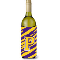 Monogram - Tiger Stripe - Purple Gold  Initial P Wine Bottle Beverage Insulator Beverage Insulator Hugger