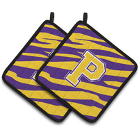 "Caroline's Treasures Letter P Monogram - Tiger Stripe - Purple Gold Pair of Pot Holders CJ1022-PPTHD, 7.5HX7.5W, Multicolor"