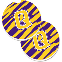 "Caroline's Treasures Letter Q Monogram - Tiger Stripe - Purple Gold Set of 2 Cup Holder Car Coasters CJ1022-QCARC, 2.56, Multicolor"