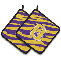"Caroline's Treasures Letter Q Monogram - Tiger Stripe - Purple Gold Pair of Pot Holders CJ1022-QPTHD, 7.5HX7.5W, Multicolor"