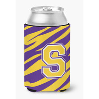 Monogram - Tiger Stripe - Purple Gold Can or Bottle Beverage Insulator Initial S