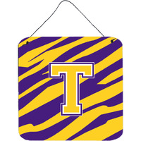 "Caroline's Treasures Tiger Stripe-Purple Gold Wall or Door Hanging Prints, Initial T, 6 x 6"", Multicolor"