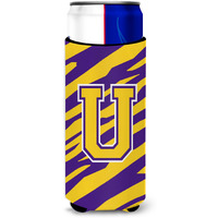 Monogram - Tiger Stripe - Purple Gold  Letter U Ultra Beverage Insulators for slim cans CJ1022-UMUK