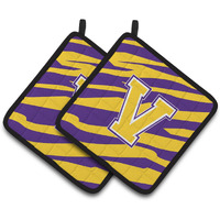 "Caroline's Treasures CJ1022-VPTHD Letter V Monogram with Tiger Stripes Pot Holders (1 Pair), 7.5"" x 7.5"", Purple/Gold"