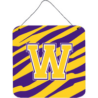 "Caroline's Treasures Tiger Stripe-Purple Gold Wall or Door Hanging Prints, Initial W, 6 x 6"", Multicolor"