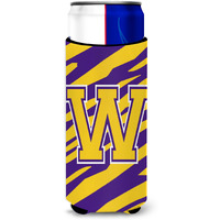Monogram - Tiger Stripe - Purple Gold  Letter W Ultra Beverage Insulators for slim cans CJ1022-WMUK